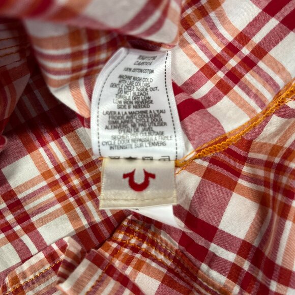 True Religion Shirt Mens Large Western Pearl Snap Long Sleeve Plaid Cotton Cuff - Picture 9 of 16